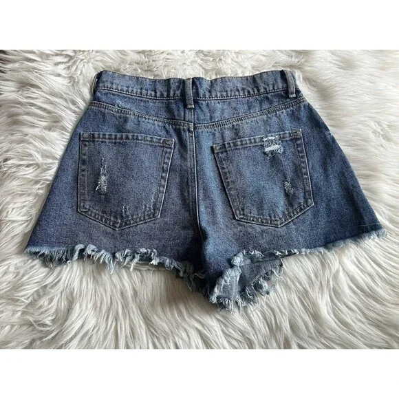 Forever 21 Blue Jean Concert Shorts Womens 30 Mid Rise Slim Fit Jorts Daisy - Picture 7 of 8